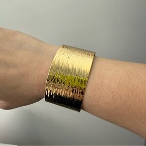 Hammered Gold-Tone Cuff Bracelet – Wide Statement Piece